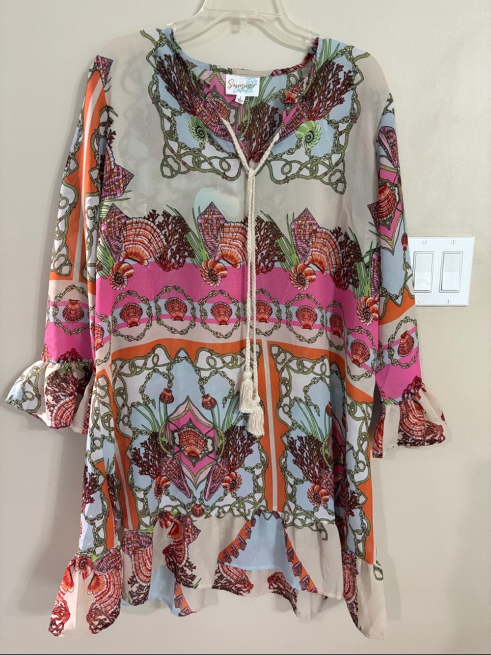 Summer Destiny Sea-Inspired Printed Tunic Top in Pink, Orange & Cream NWT
